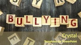  Presentation with workplace bullying - Presentation design with workplace violence - wooden blocks with the text background and a violet colored foreground