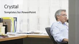  Presentation with middle ages - Slide set with workplace wellness - middle aged businessman using landline background and a white colored foreground