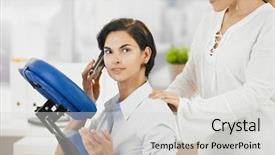  Presentation with office - Audience pleasing PPT theme consisting of workplace wellness - occupied businesswoman talking on mobile backdrop and a light gray colored foreground