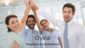  Presentation with team hands - Audience pleasing slides consisting of workplace wellness - portrait of business team joining backdrop and a light blue colored foreground