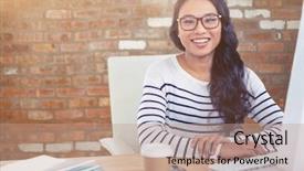  Presentation with smiling paramedic sitting in ambulance - Presentation theme featuring workplace wellness - smiling asian woman sitting background and a coral colored foreground