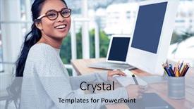  Presentation with digital - Amazing slide set having workplace wellness - smiling asian woman using digital backdrop and a light blue colored foreground