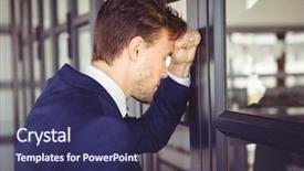  Presentation with tired - Theme featuring workplace wellness - tired businessman leaning on door background and a navy blue colored foreground