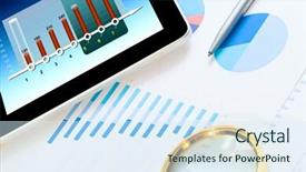  Presentation with digital pen - Theme with workplace with blank digital tablet paper pen and cup of coffee on work table above view shot background and a sky blue colored foreground