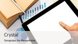  Presentation with digital pen - Amazing presentation design having workplace with blank digital tablet paper pen and cup of coffee on work table above view shot backdrop and a white colored foreground