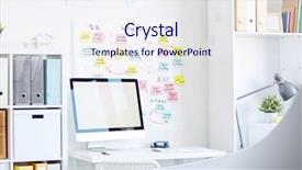  Presentation with stuck - Presentation theme having workplace with computer and multiple background and a sky blue colored foreground