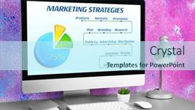  Presentation with marketing - Slides having workplace with computer and scheme background and a cool aqua colored foreground