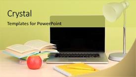  Presentation with workplace - Slide set featuring workplace with computer close up background and a yellow colored foreground