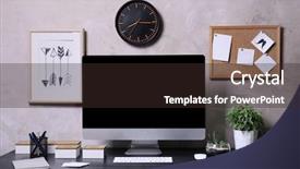  Presentation with computer room - PPT theme featuring workplace with computer on table background and a  colored foreground