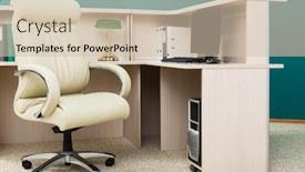  Presentation with workplace - Audience pleasing presentation design consisting of workplace-with-computer backdrop and a soft green colored foreground