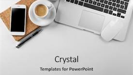  Presentation with pen laptop coffee cup clips - Beautiful PPT layouts featuring workplace with cup of coffee backdrop and a light gray colored foreground