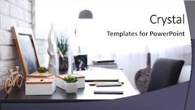  Presentation with harassment workplace - Cool new PPT layouts with workplace with laptop on table backdrop and a white colored foreground