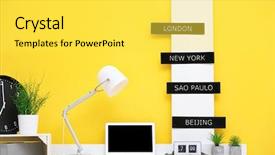  Presentation with workplace - Amazing presentation theme having workplace-with-laptop-on-table backdrop and a yellow colored foreground