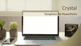  Presentation with workplace - Audience pleasing theme consisting of workplace with modern laptop backdrop and a soft green colored foreground