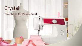  Presentation with sewing machine - Beautiful theme featuring workplace with modern sewing machine backdrop and a sky blue colored foreground