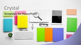  Presentation with catheter medical devices - PPT theme with workplace with office tools and devices background and a white colored foreground