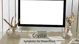  Presentation with interior design - Presentation design with workplace with scandinavian interior design retro design concept background and a light gray colored foreground