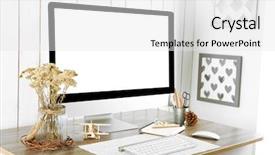  Presentation with interior design - Slide deck featuring workplace with scandinavian interior design retro design concept background and a white colored foreground