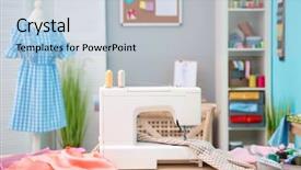  Presentation with sewing machine - Slides having workplace with sewing machine background and a light blue colored foreground