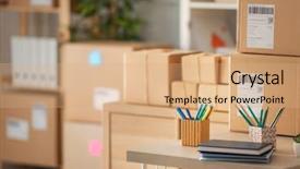  Presentation with pink home office - Presentation theme consisting of workplace with stationery and parcels background and a  colored foreground