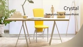  Presentation with living room - PPT theme having workplace with table yellow chair background and a blonde colored foreground