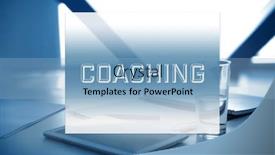  Presentation with coaching - Beautiful slide set featuring workplace-with-tablet-and-documents backdrop and a light blue colored foreground