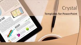  Presentation with coffee cup - Slides featuring workplace with tablet pc showing news and a cup of coffee on a wooden work table close-up background and a lemonade colored foreground