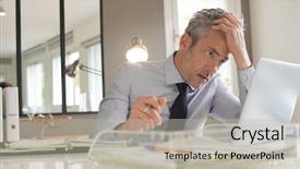  Presentation with stressed - Cool new presentation theme with workplacestress management - stressed businessman working in contemporary backdrop and a light gray colored foreground