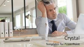  Presentation with office management - Presentation design enhanced with workplacestress management - stressed businessman working in contemporary background and a mint green colored foreground