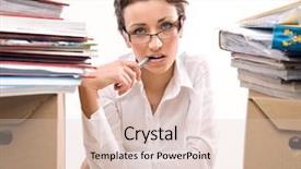  Presentation with secretary - PPT theme enhanced with workplacestress management - worried secretary background and a  colored foreground