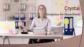  Presentation with exercises - Presentation theme consisting of workplacestress management - young female employee doing exercises background and a soft green colored foreground