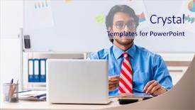  Presentation with financial - Cool new slide deck with workplacestress management - young male financial manager working backdrop and a sky blue colored foreground