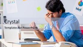  Presentation with financial circle - Colorful presentation design enhanced with workplacestress management - young male financial manager working backdrop and a lemonade colored foreground