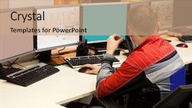  Presentation with intilligent control - PPT layouts consisting of works in a control room background and a coral colored foreground