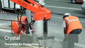  Presentation with water pipeline construction - Beautiful presentation theme featuring works on construction of sidewalk backdrop and a gray colored foreground