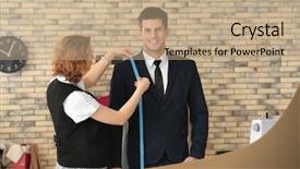  Presentation with client experience - Amazing slide set having women s workshop - seamstress taking client's measurements backdrop and a coral colored foreground