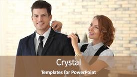  Presentation with client experience - Presentation design consisting of women s workshop - seamstress taking client's measurements background and a coral colored foreground