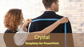  Presentation with new client interview - Presentation theme consisting of women s workshop - seamstress taking client's measurements background and a tawny brown colored foreground