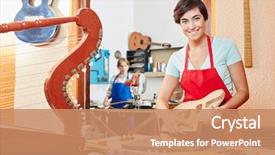  Presentation with apprenticeship - Slide deck featuring women s workshop - woman in luthier's apprenticeship works background and a  colored foreground