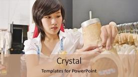  Presentation with working - Presentation consisting of women s workshop - woman working on dressmaker's dummy background and a coral colored foreground