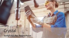  Presentation with workshop - PPT layouts featuring workshop checking workpiece for accuracy background and a mint green colored foreground