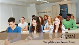  Presentation with further - Theme having workshop colleges - many people doing further training background and a coral colored foreground