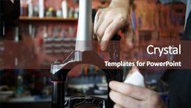  Presentation with workshop - Slide set featuring workshop for fixing bicycle frame background and a tawny brown colored foreground