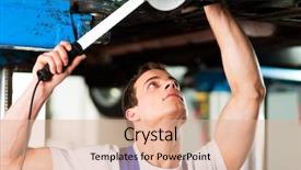  Presentation with hoist - Amazing slide deck having workshop looking under a car backdrop and a coral colored foreground