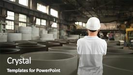  Presentation with workshop - PPT theme featuring process rings - worker in workshop of concrete background and a dark gray colored foreground