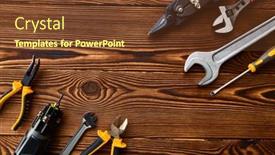  Presentation with workshop tools - Cool new presentation design with workshop-tools-macro-view-wooden backdrop and a tawny brown colored foreground