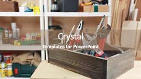  Presentation with press tool - Slide deck consisting of workshop tools background and a coral colored foreground