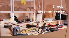  Presentation with press tool - Presentation theme consisting of workshop tools background and a coral colored foreground