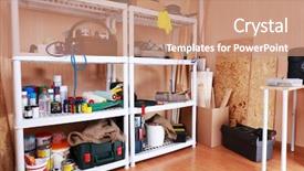  Presentation with press tool - Slides consisting of workshop tools background and a coral colored foreground