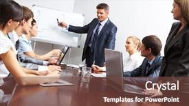  Presentation with smart - PPT theme enhanced with workshops seminars - image of smart business people background and a tawny brown colored foreground